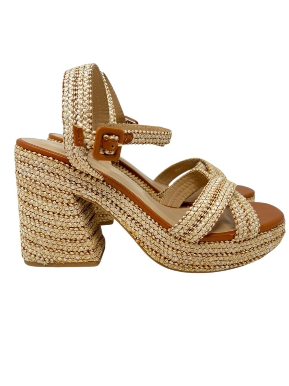 Soda Woven Platform Sandals in Natural Tan and Beige - Picture 2 of 9